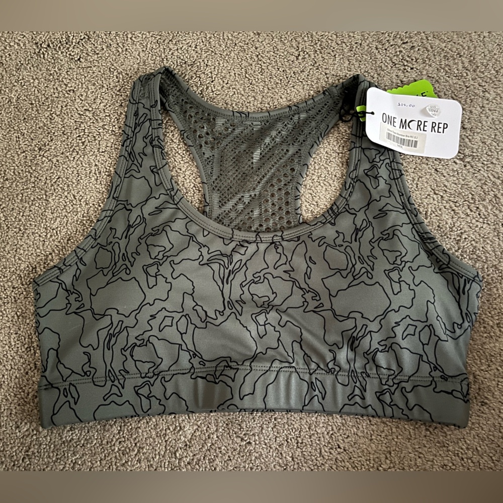 Zyia olive topo bomber bra, size large